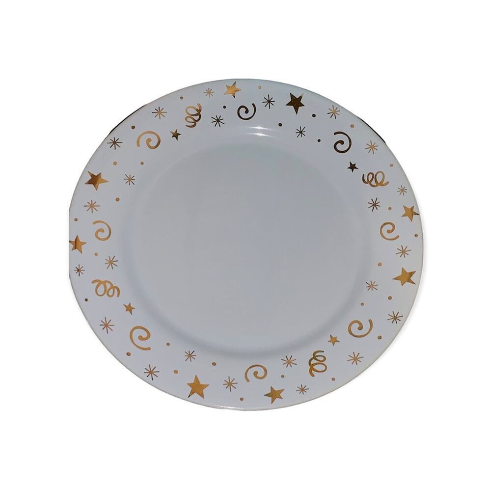 Pampered Chef Set of 4 Celebration Gold and White Dessert Plates in Box